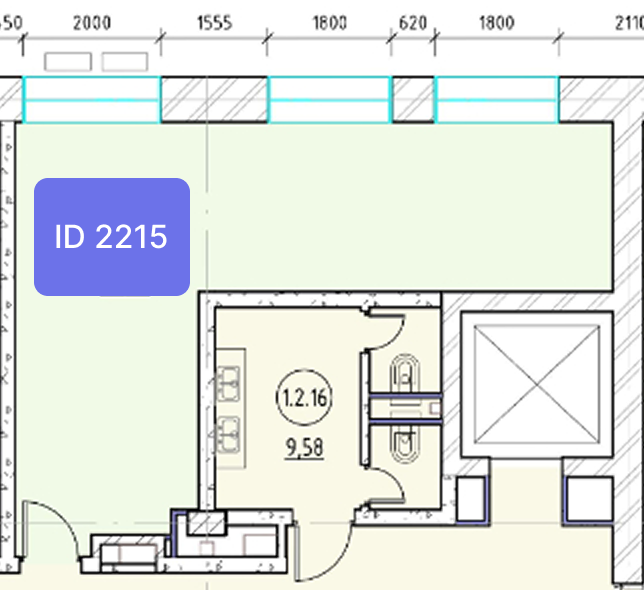Планировка офиса № 2215, 31,8 м²