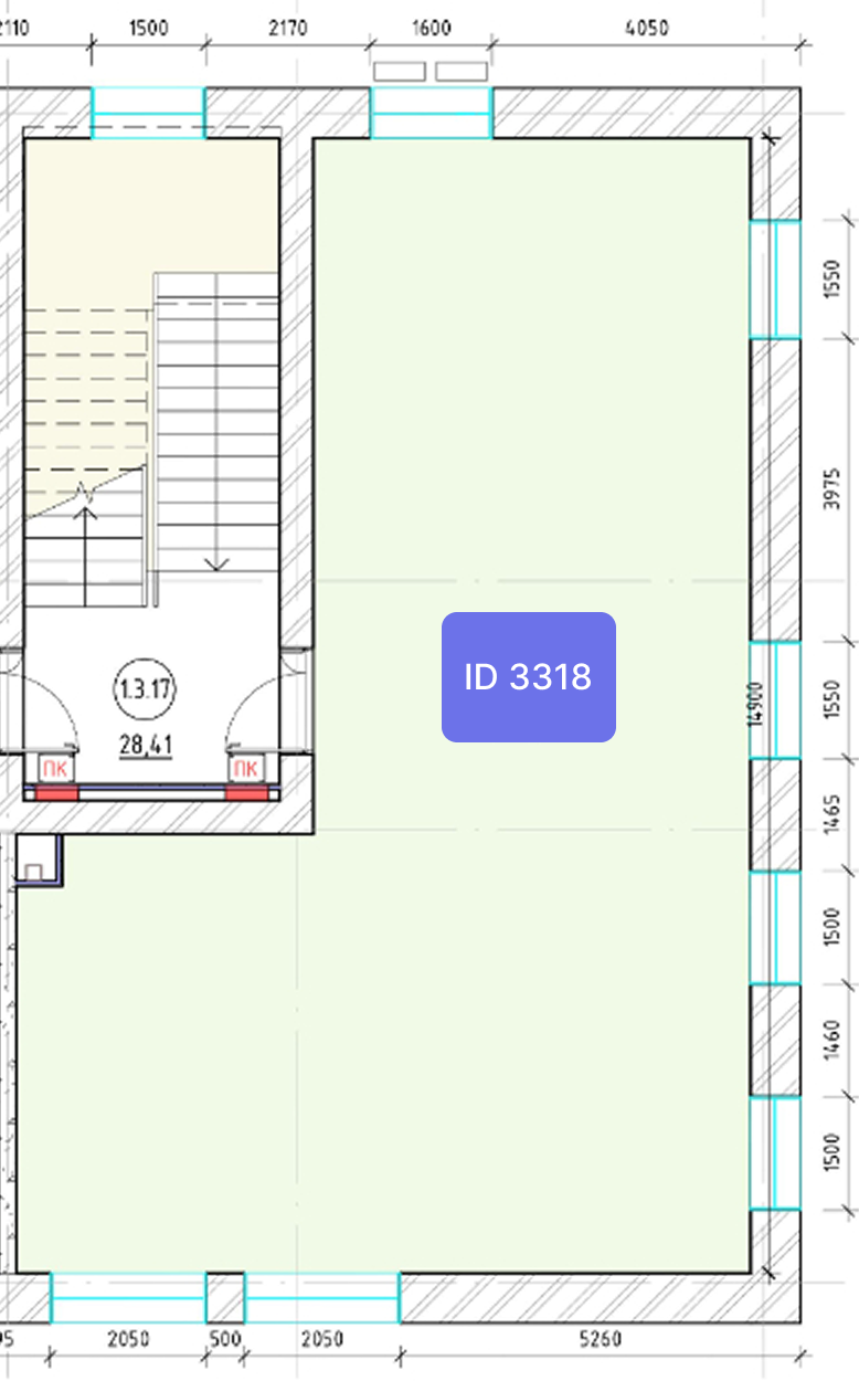 Планировка офиса № 3318, 107,6 м²