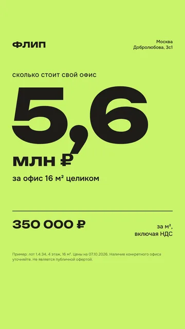 Сторис 2. Цена: от 5,6 млн ₽ за офис 16 м², 350 000 ₽ за м²
